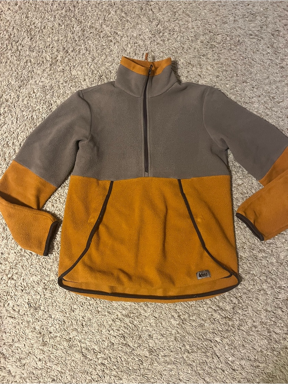Colorblock Half-Zip Fleece Pullover in Gray & Mustard- REI